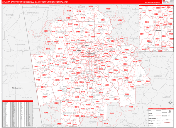 Atlanta-Sandy Springs-Roswell Metro Area Map Book Red Line Style